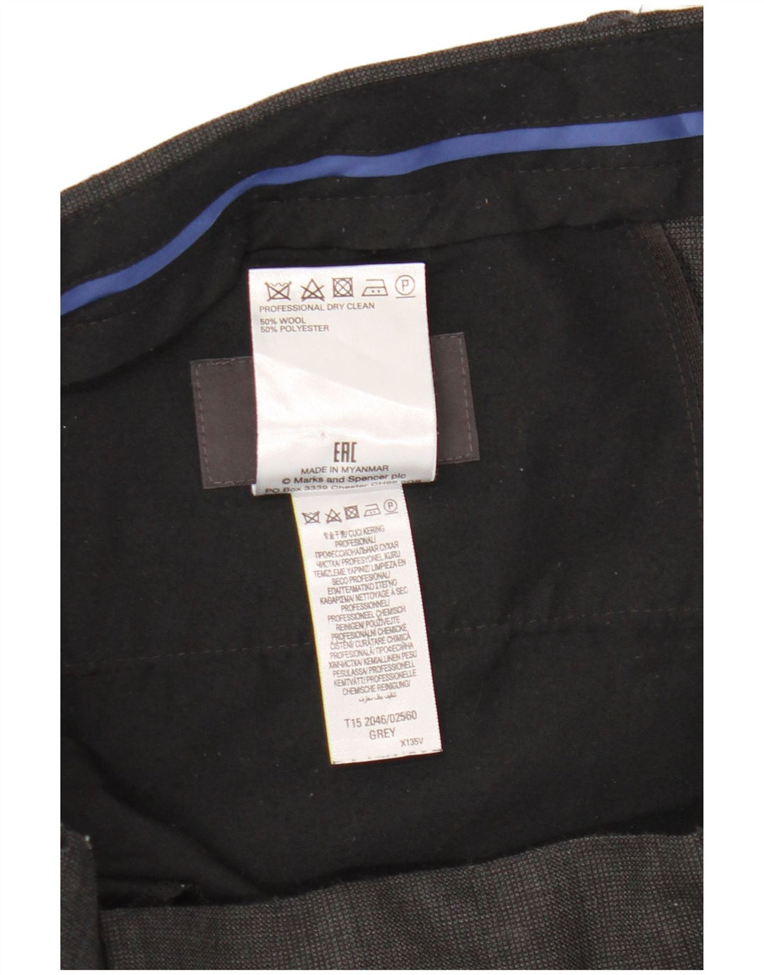 Marks & Spencer Mens Tailored Slim Suit Trousers W36 L33 Grey Check Wool