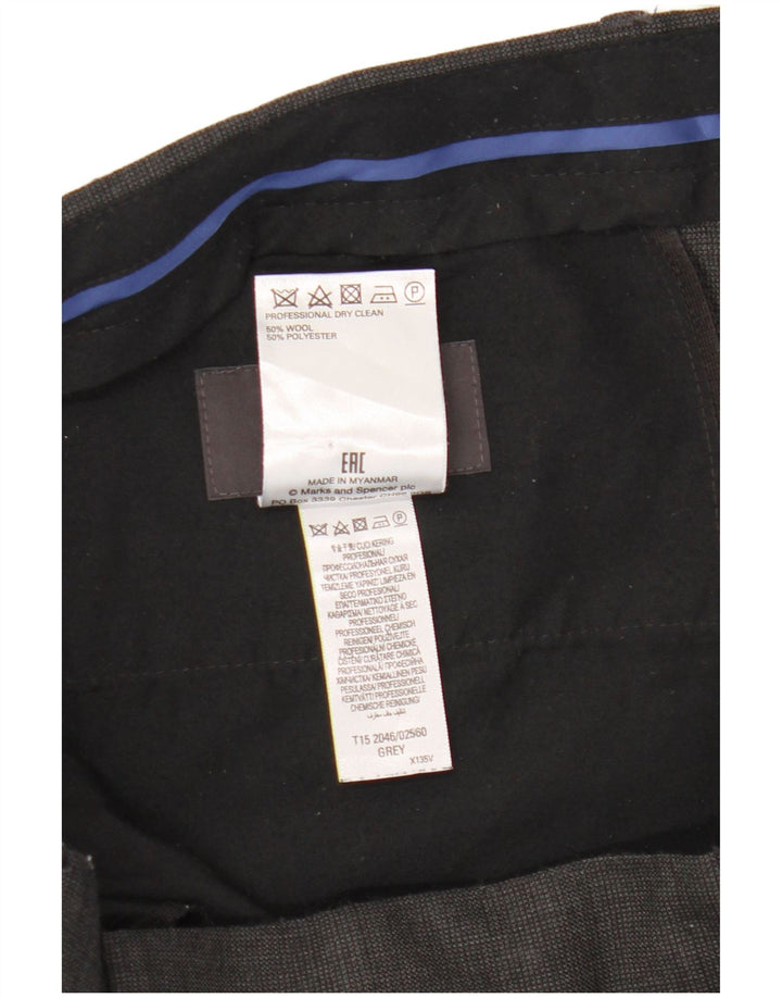 Marks & Spencer Mens Tailored Slim Suit Trousers W36 L33 Grey Check Wool