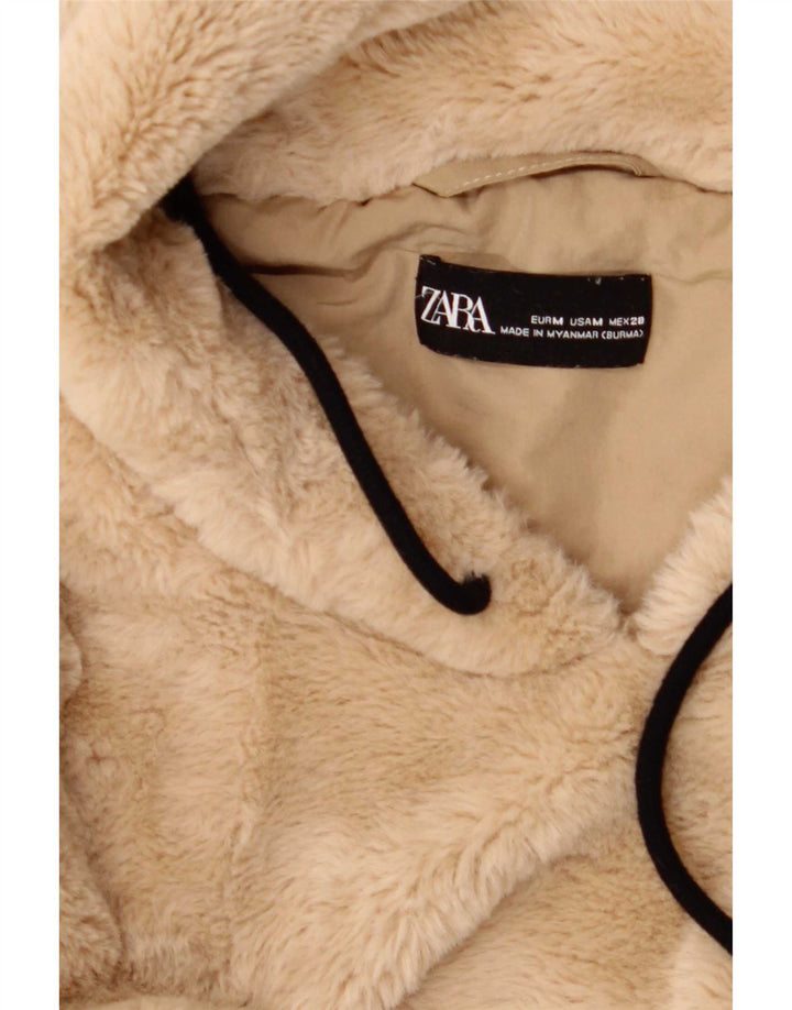 Zara Womens Teddy Bear Oversized Hoodie Jumper UK 14 Medium Beige Polyester