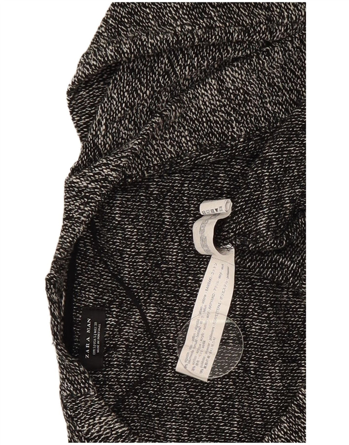 Zara Mens Open Cardigan Sweater Small Grey Flecked Cotton