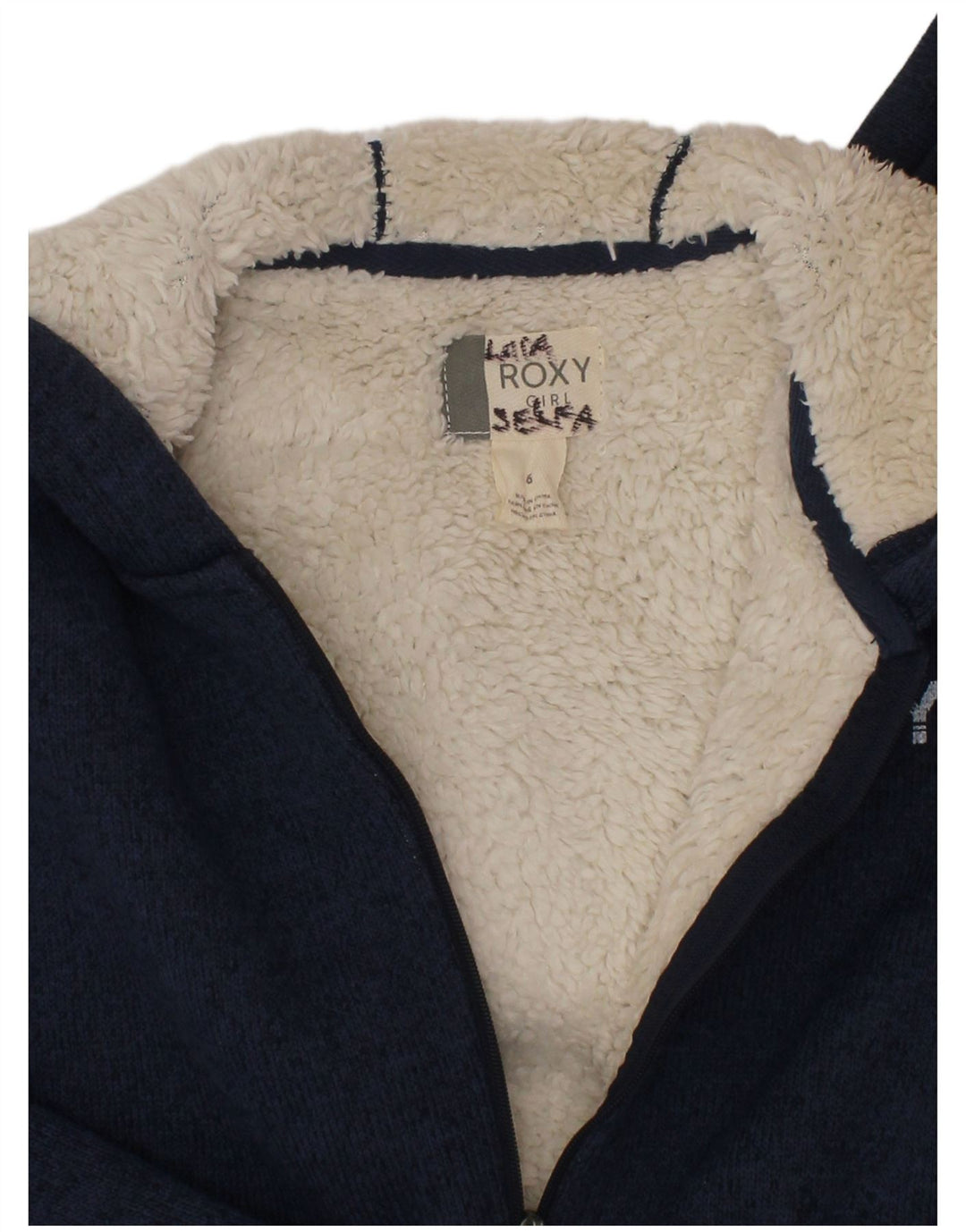 Roxy Girls Graphic Zip Hoodie Sweater 5-6 Years Navy Blue Polyester