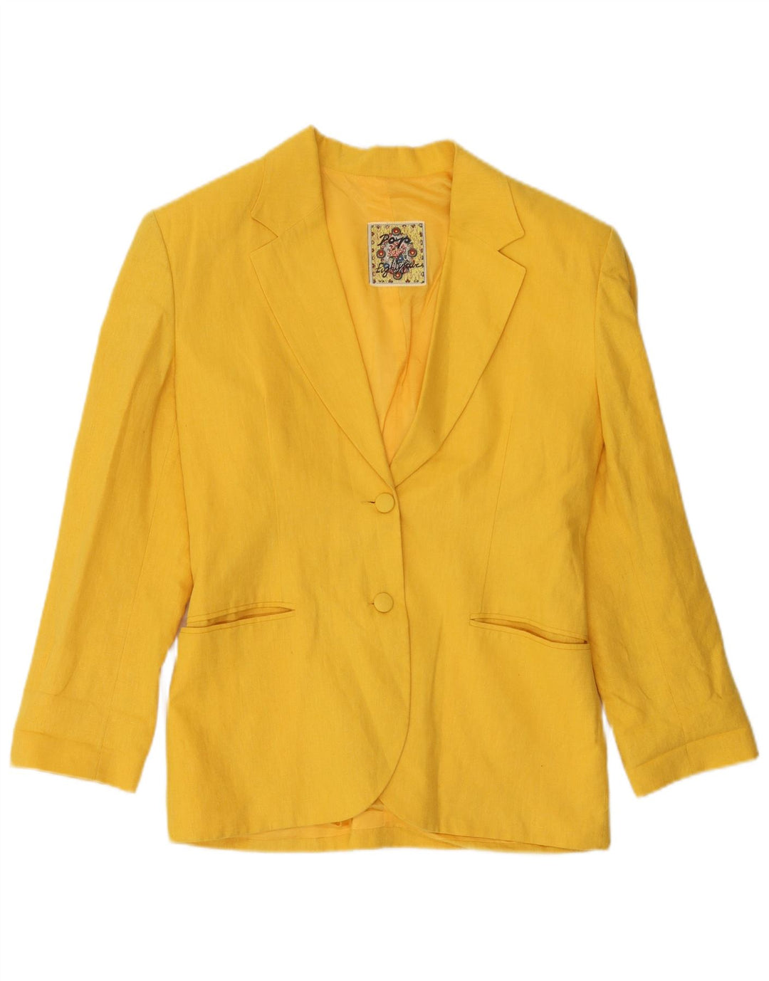 POP 84 Womens 2 Button Blazer Jacket UK 12 Medium Yellow Linen