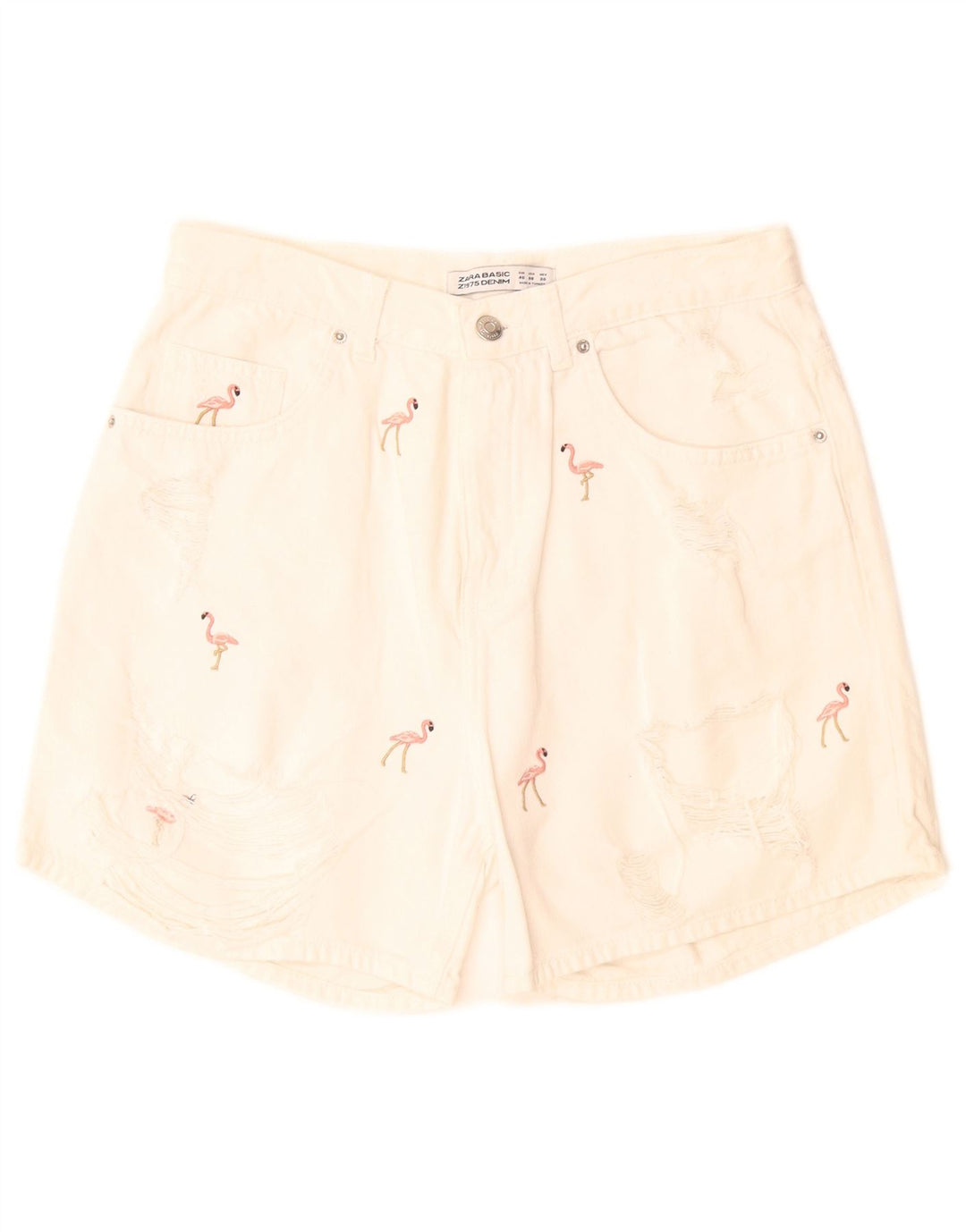 Zara Womens Abstract Pattern Denim Shorts EU 40 Medium W28  Off White