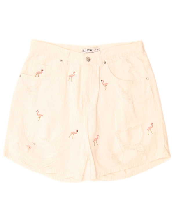 Zara Womens Abstract Pattern Denim Shorts EU 40 Medium W28  Off White