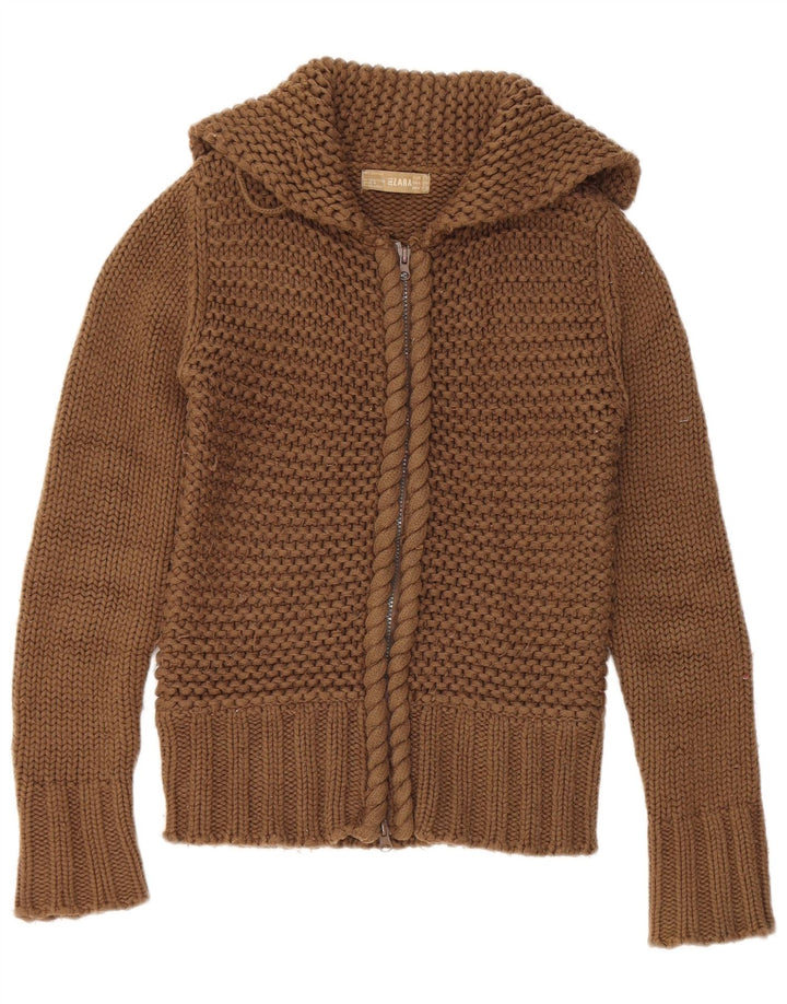Zara Womens Hooded Cardigan Sweater UK 12 Medium Brown