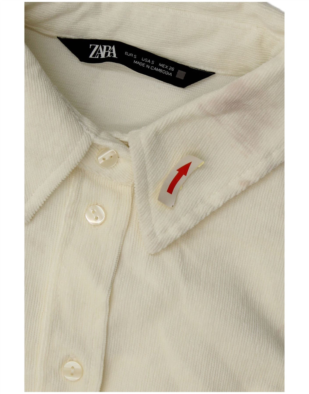 Zara Womens Oversized Corduroy Shirt UK 10 Small Off White Polyester
