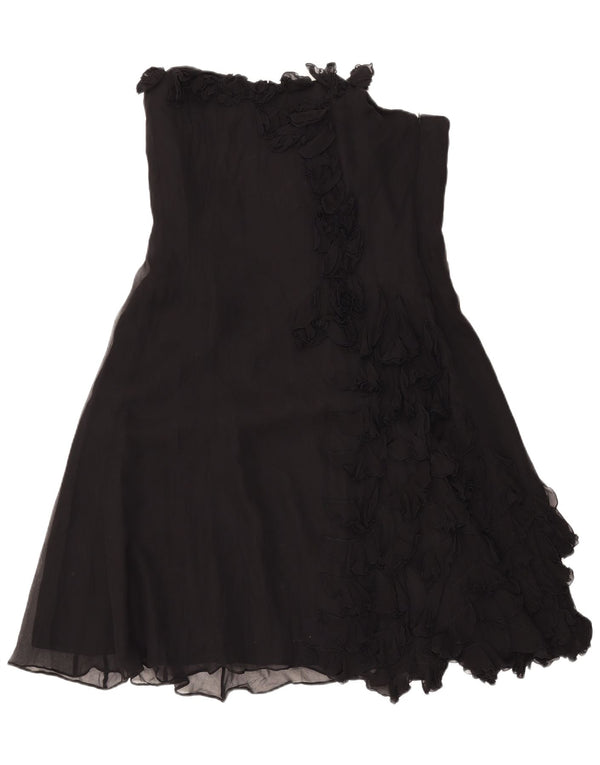 Coast Womens Ruffle Front Strapless Dress UK 18 XL Black Silk