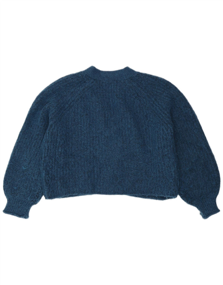 Zara Womens Oversized Crop Cardigan Sweater UK 10 Small Blue Polyester