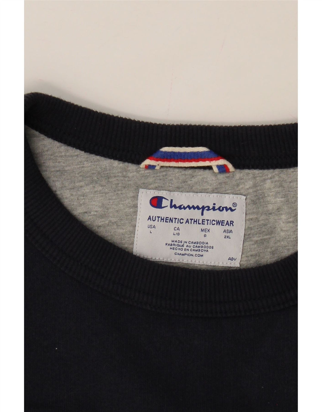 CHAMPION Mens Graphic Sweatshirt Jumper Large Navy Blue Cotton Vintage Champion and Second-Hand Champion from Messina Hembry 
