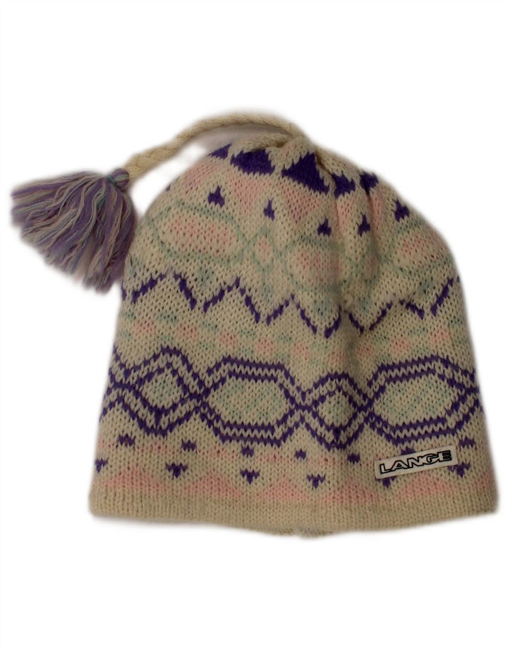 Vintage Womens Beanie Hat One Size Off White Fair Isle Wool