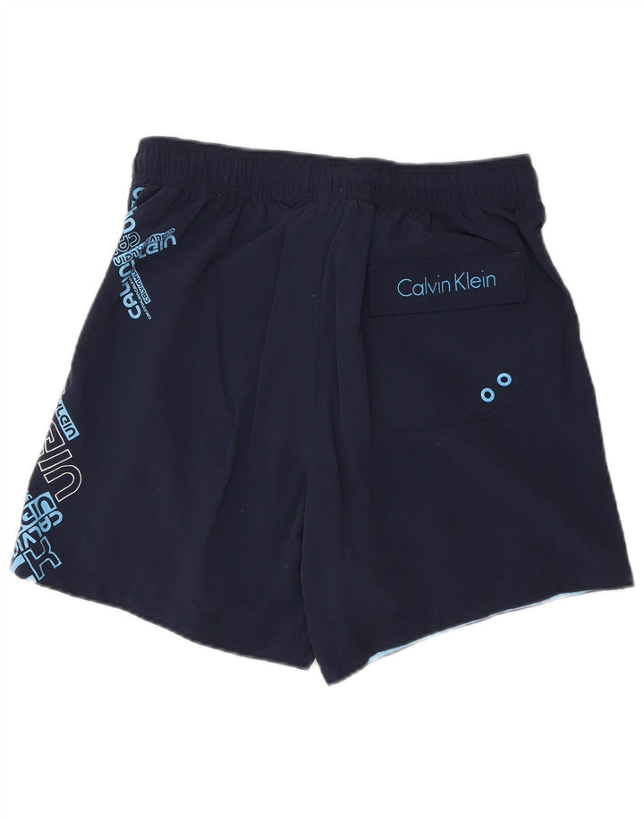 Calvin Klein Mens Graphic Swimming Shorts Small  Navy Blue Nylon