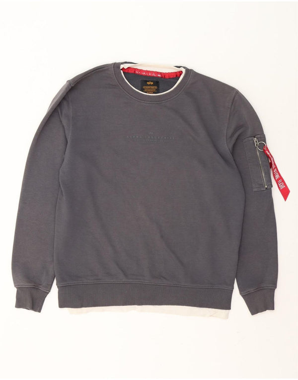 Alpha Industries Mens Graphic Sweatshirt Jumper Small Grey Cotton