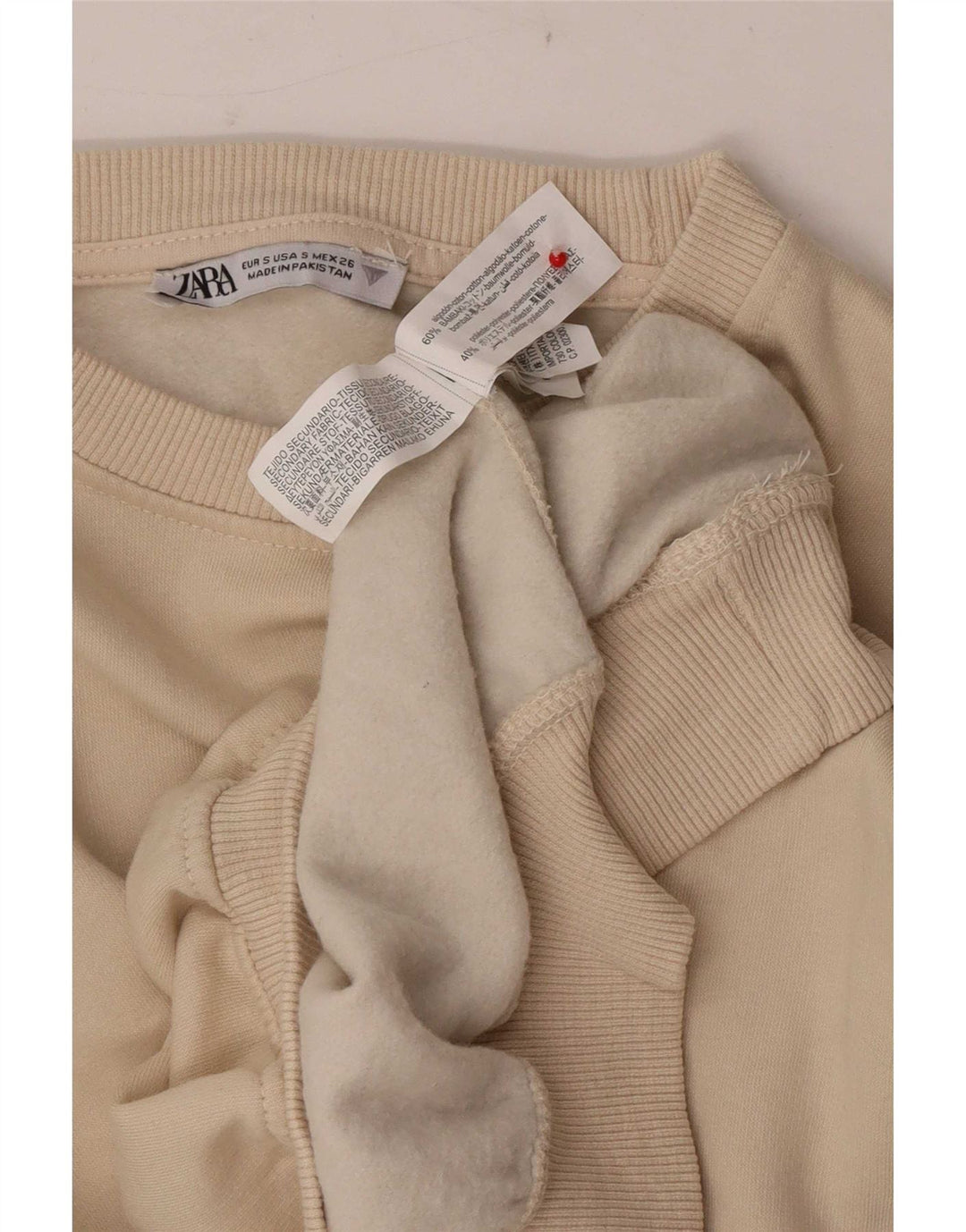 Zara Womens Crop Oversized Sweatshirt Jumper UK 10 Small Beige Cotton