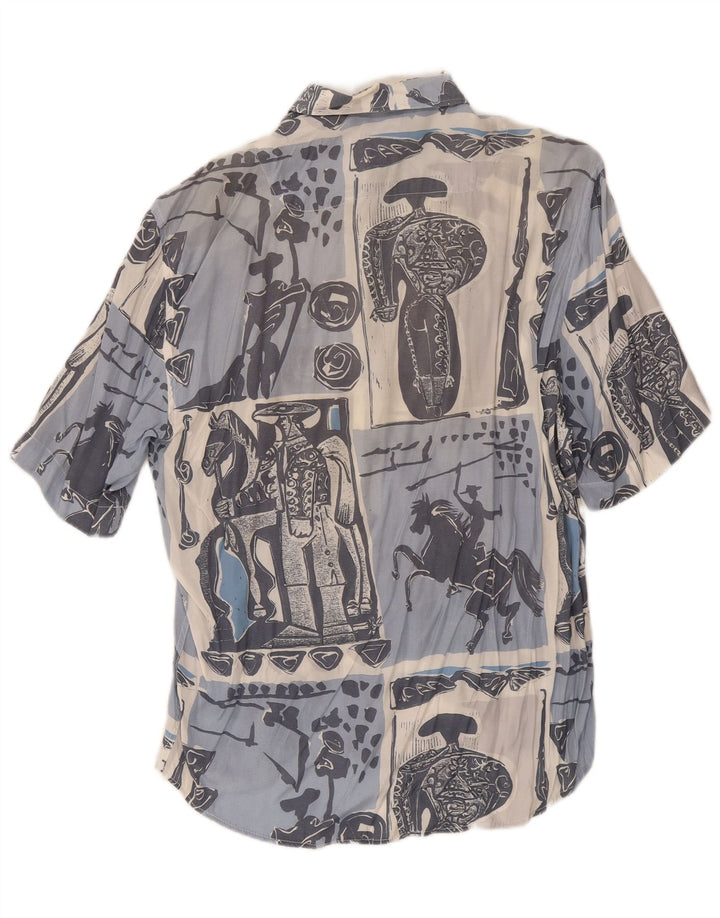 Togo Mens Graphic Short Sleeve Shirt XL Blue Patchwork Cotton