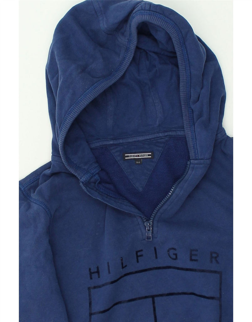 TOMMY HILFIGER Boys Graphic Hoodie Jumper 12-13 Years Navy Blue Cotton | Vintage Tommy Hilfiger | Thrift | Second-Hand Tommy Hilfiger | Used Clothing | Messina Hembry 