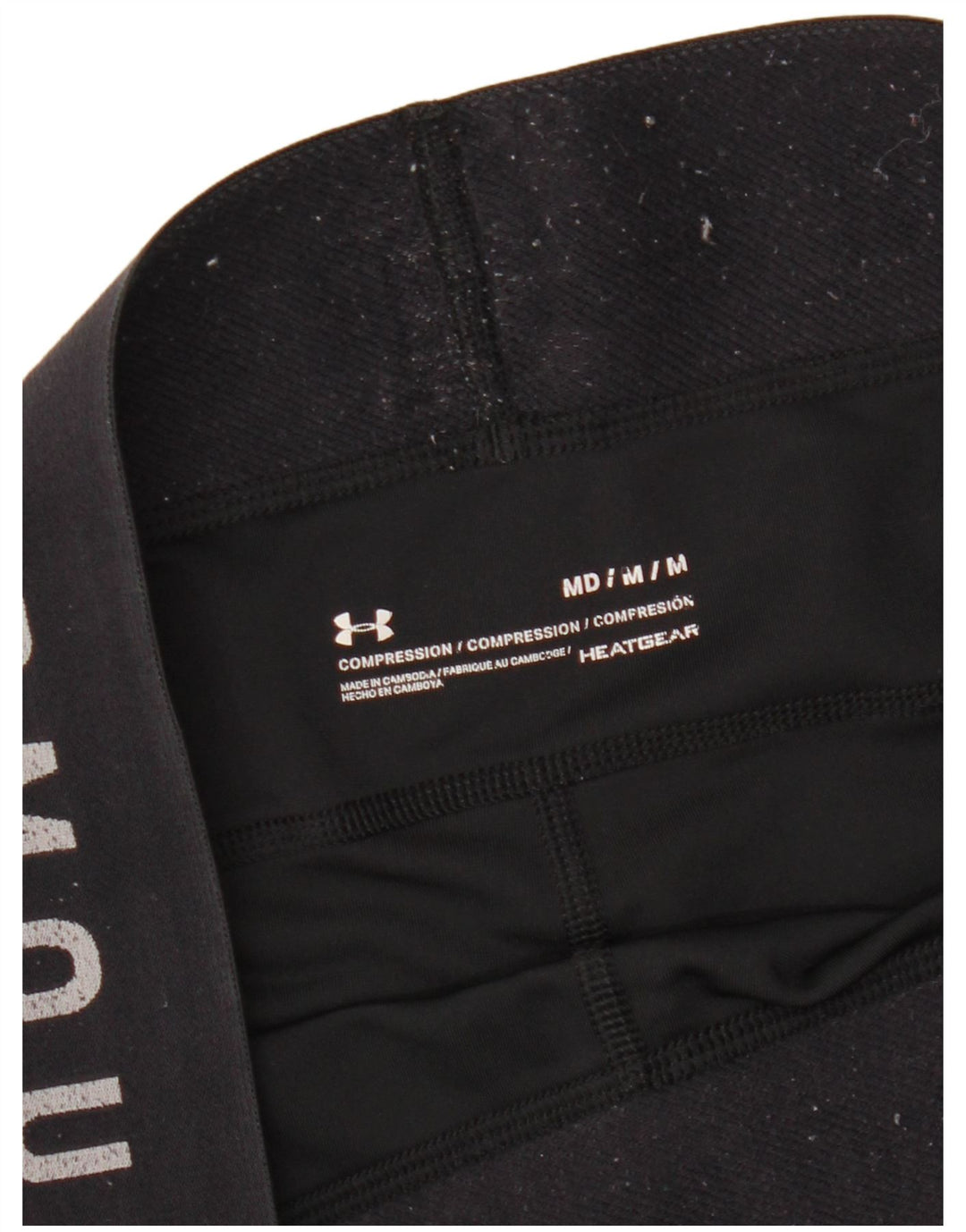 UNDER ARMOUR Womens Heat Gear Graphic Leggings UK 12 Medium  Black
