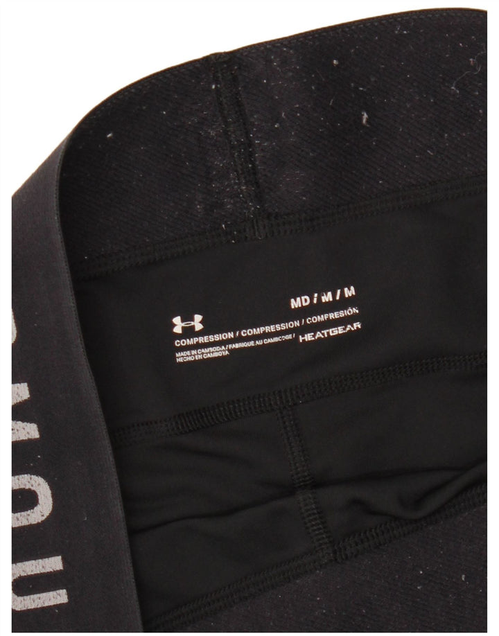 UNDER ARMOUR Womens Heat Gear Graphic Leggings UK 12 Medium  Black