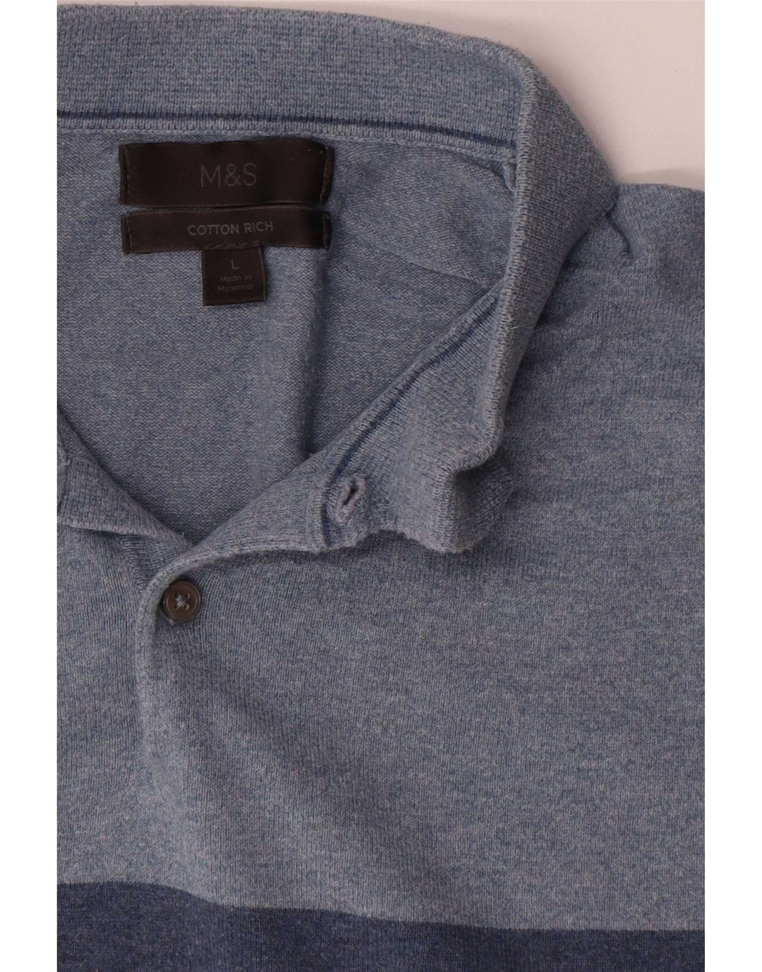 Marks & Spencer Mens Polo Neck Jumper Sweater Large Blue Colourblock