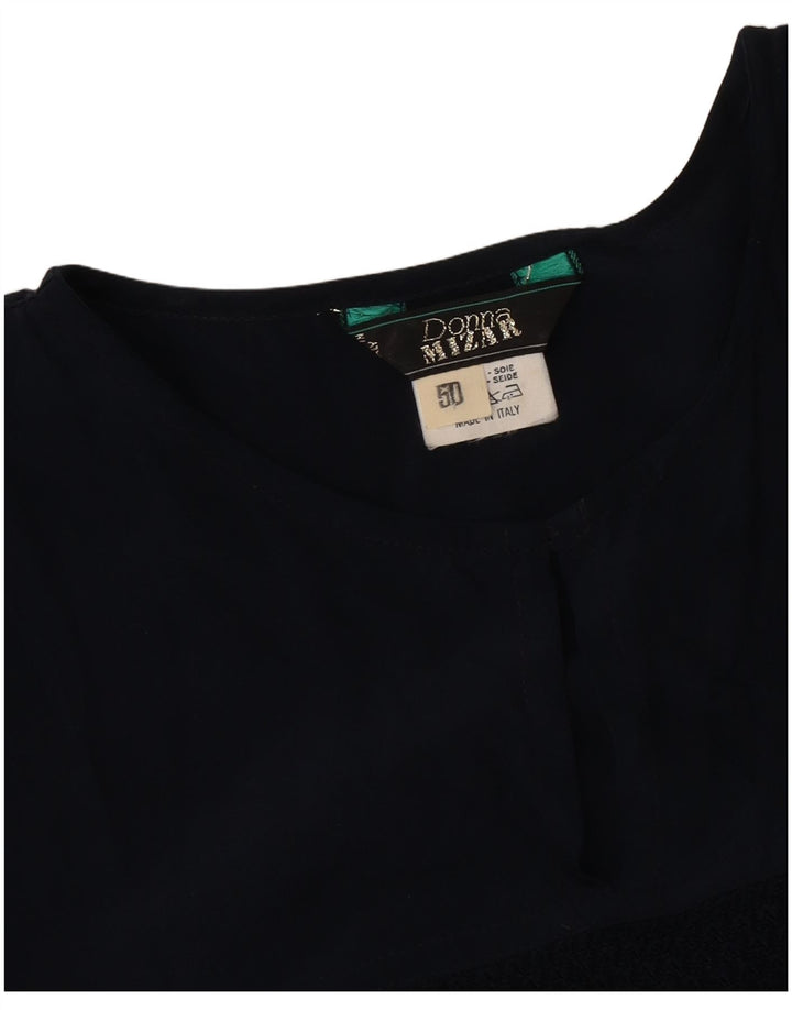 Donna Mizar Womens Blouse Top IT 50 XL Navy Blue Silk