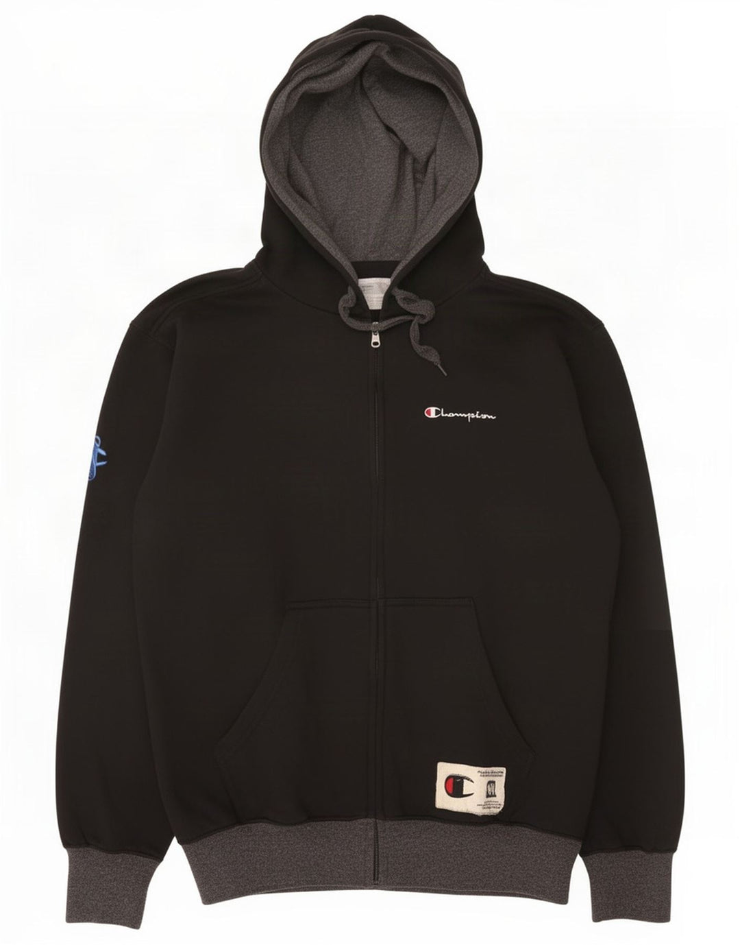 Champion Mens Zip Hoodie Sweater Medium Black Cotton