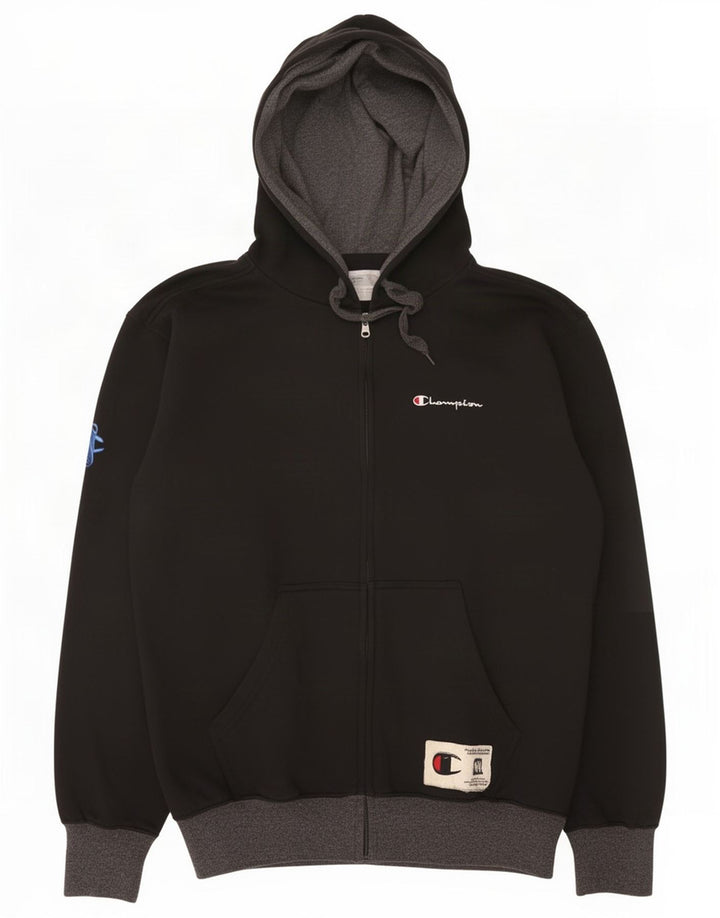 Champion Mens Zip Hoodie Sweater Medium Black Cotton