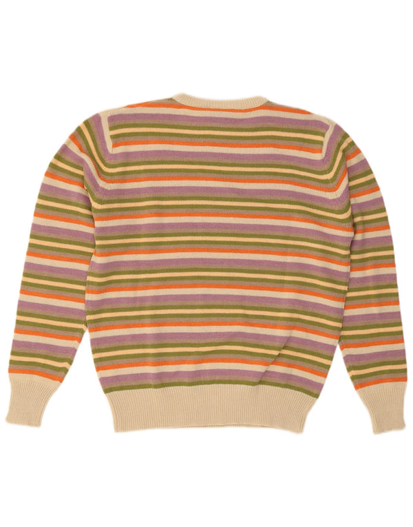 Vintage Mens Crew Neck Jumper Sweater Large Multicoloured Striped Acrylic