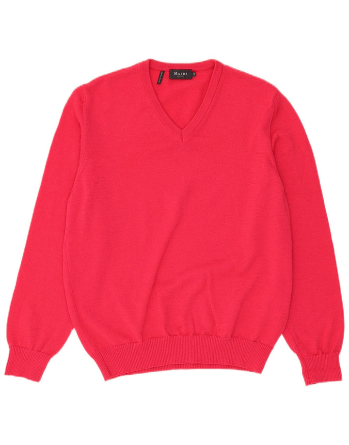 MAERZ MUENCHEN Mens V-Neck Jumper Sweater IT 50 Medium Pink Virgin Wool