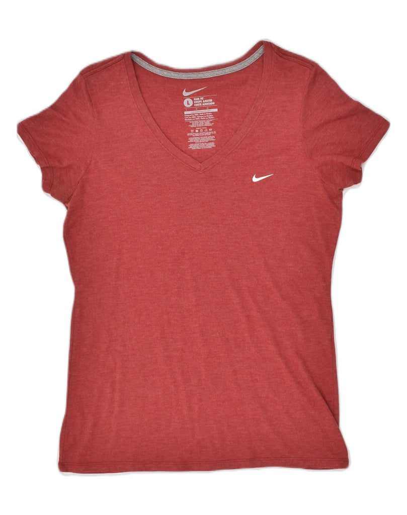 NIKE Womens Slim Fit T-Shirt Top UK 14 Large Red Cotton | Vintage Nike | Thrift | Second-Hand Nike | Used Clothing | Messina Hembry 