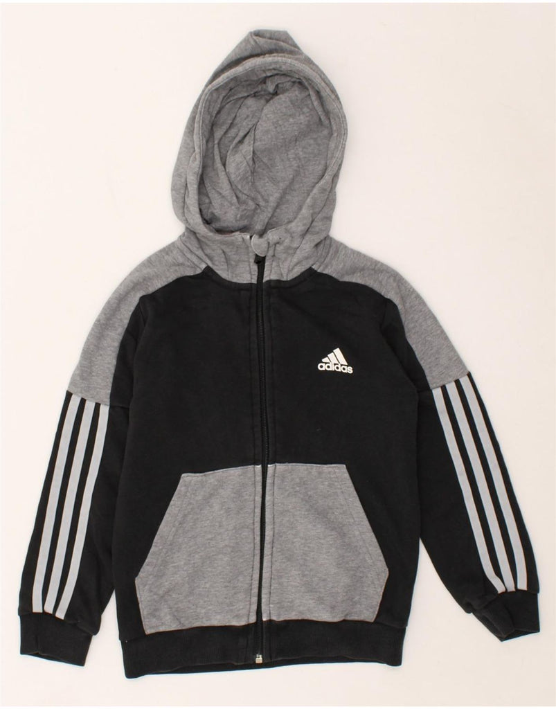 ADIDAS Boys Zip Hoodie Sweater 7-8 Years Black Colourblock Cotton | Vintage Adidas | Thrift | Second-Hand Adidas | Used Clothing | Messina Hembry 