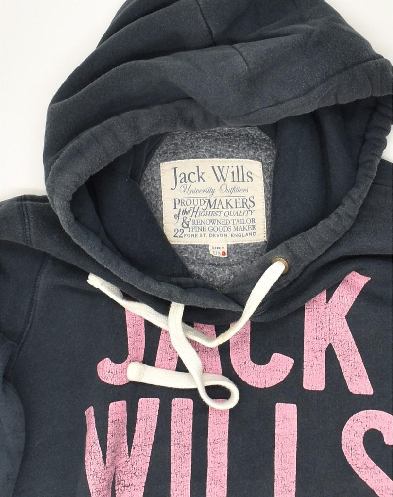 JACK WILLS Womens Graphic Hoodie Jumper UK 8 Small  Navy Blue Cotton | Vintage Jack Wills | Thrift | Second-Hand Jack Wills | Used Clothing | Messina Hembry 