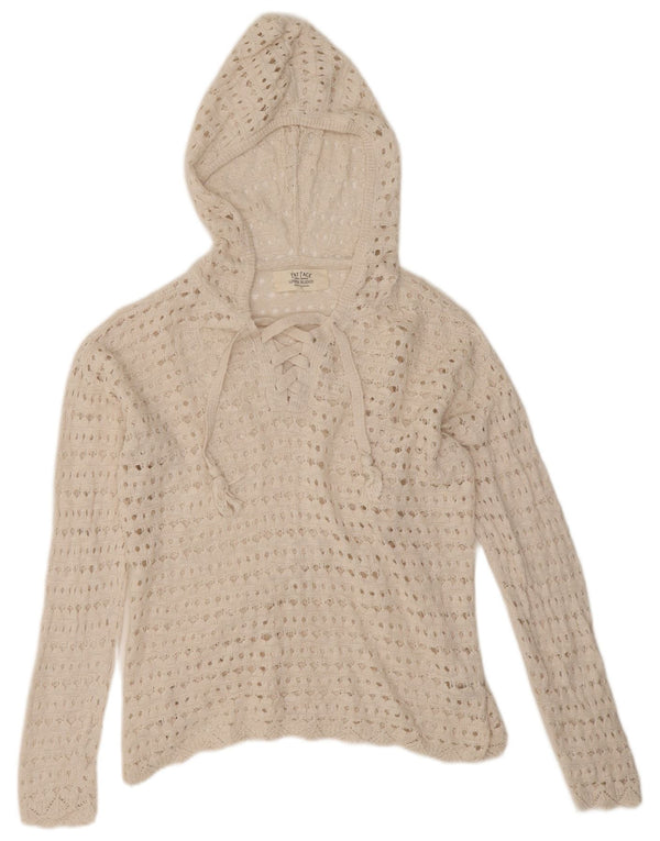 Fat Face Womens Oversized Hooded Crochet Jumper Sweater UK 10 Small White