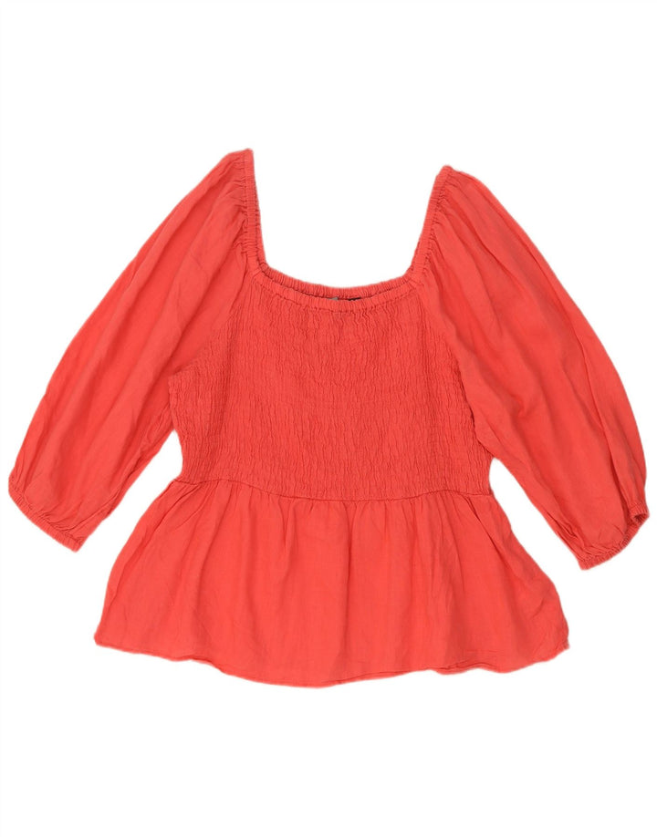 Marks & Spencer Womens 3/4 Sleeve Blouse Top UK 16 Large Red Linen