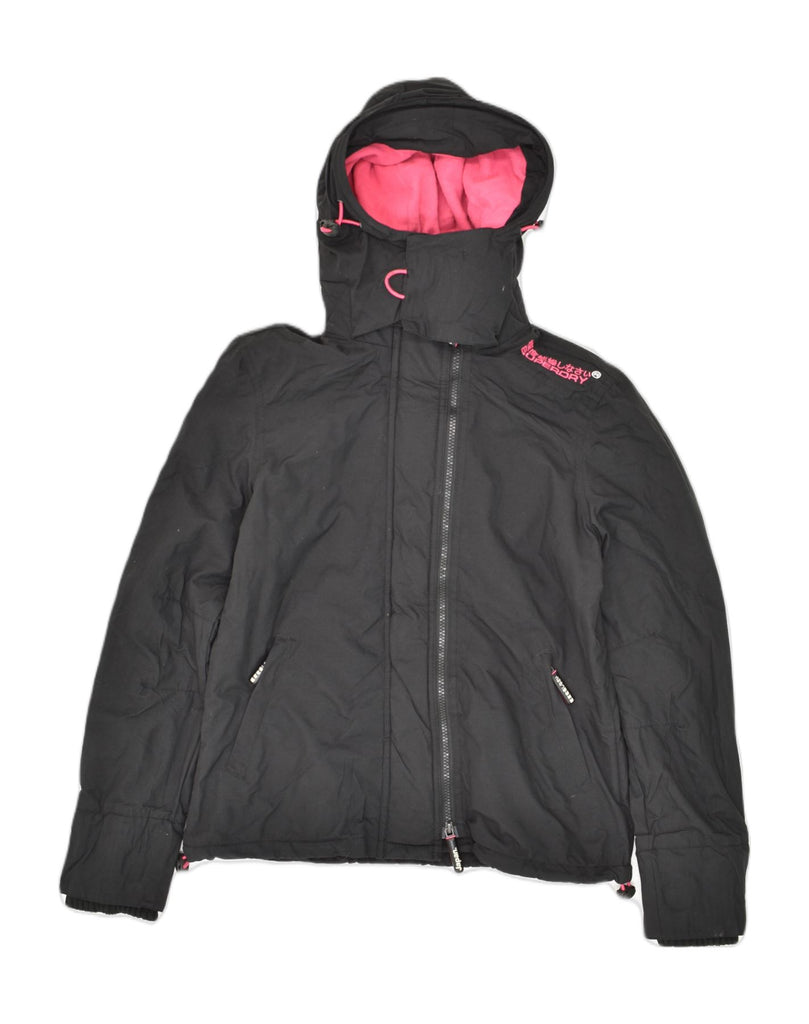 SUPERDRY Womens Hooded Windbreaker Jacket UK 14 Medium Black Nylon | Vintage Superdry | Thrift | Second-Hand Superdry | Used Clothing | Messina Hembry 