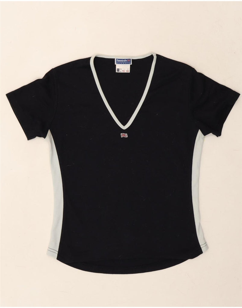 REEBOK Womens T-Shirt Top UK 14 Large Navy Blue Colourblock Cotton Vintage Reebok and Second-Hand Reebok from Messina Hembry 