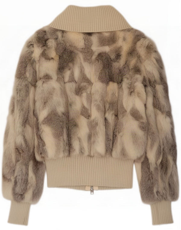 Conbipel Womens Fur Jacket UK 14 Large Beige Leather