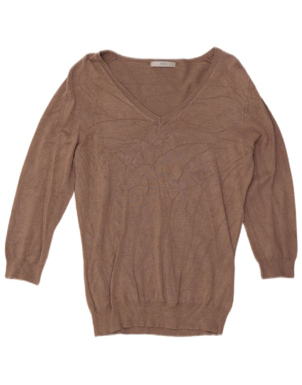 Marks & Spencer Womens V-Neck Jumper Sweater UK 12 Medium  Brown Viscose