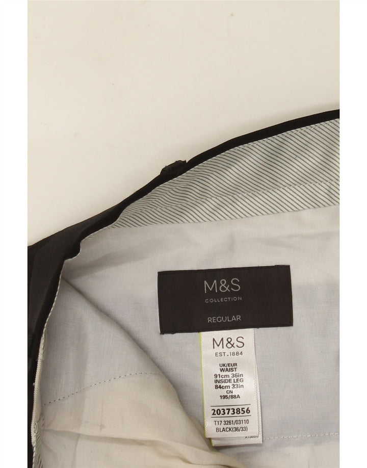 MARKS & SPENCER Mens Regular Fit Suit Trousers W36 L33 Black Polyester