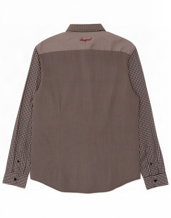 Desigual Mens Slim Shirt Large Grey Check Cotton