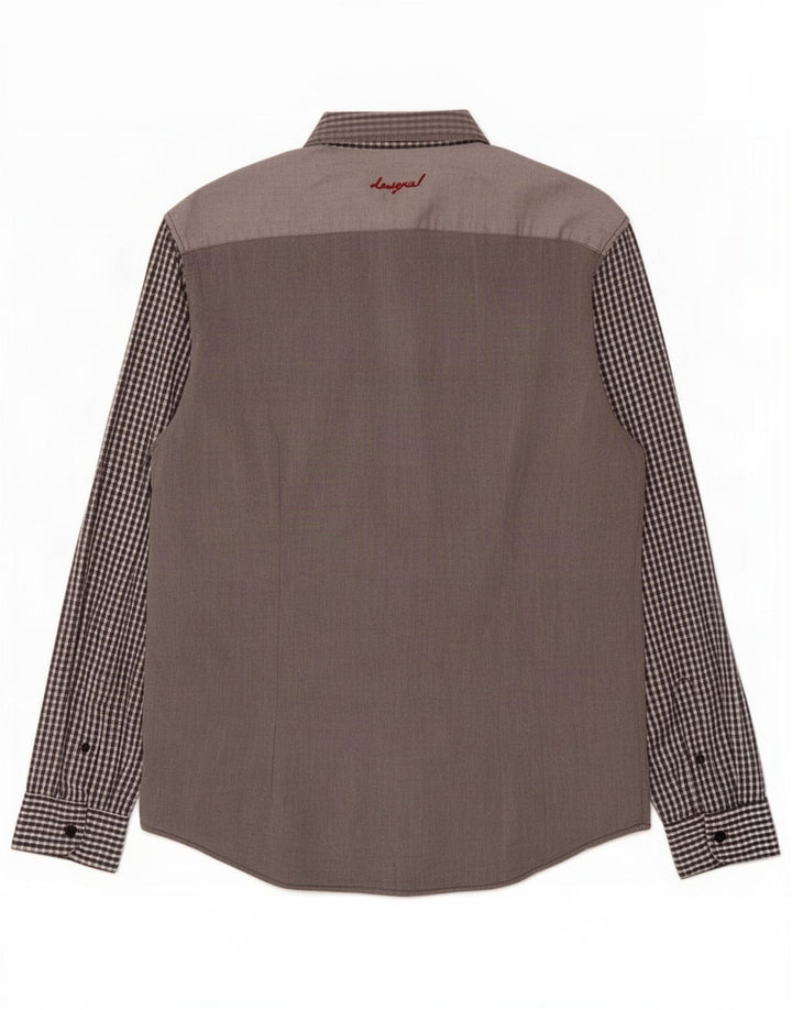 Desigual Mens Slim Shirt Large Grey Check Cotton