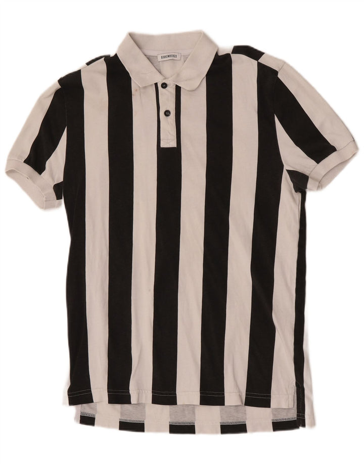 Bikkembergs Mens Polo Shirt Medium White Striped Cotton