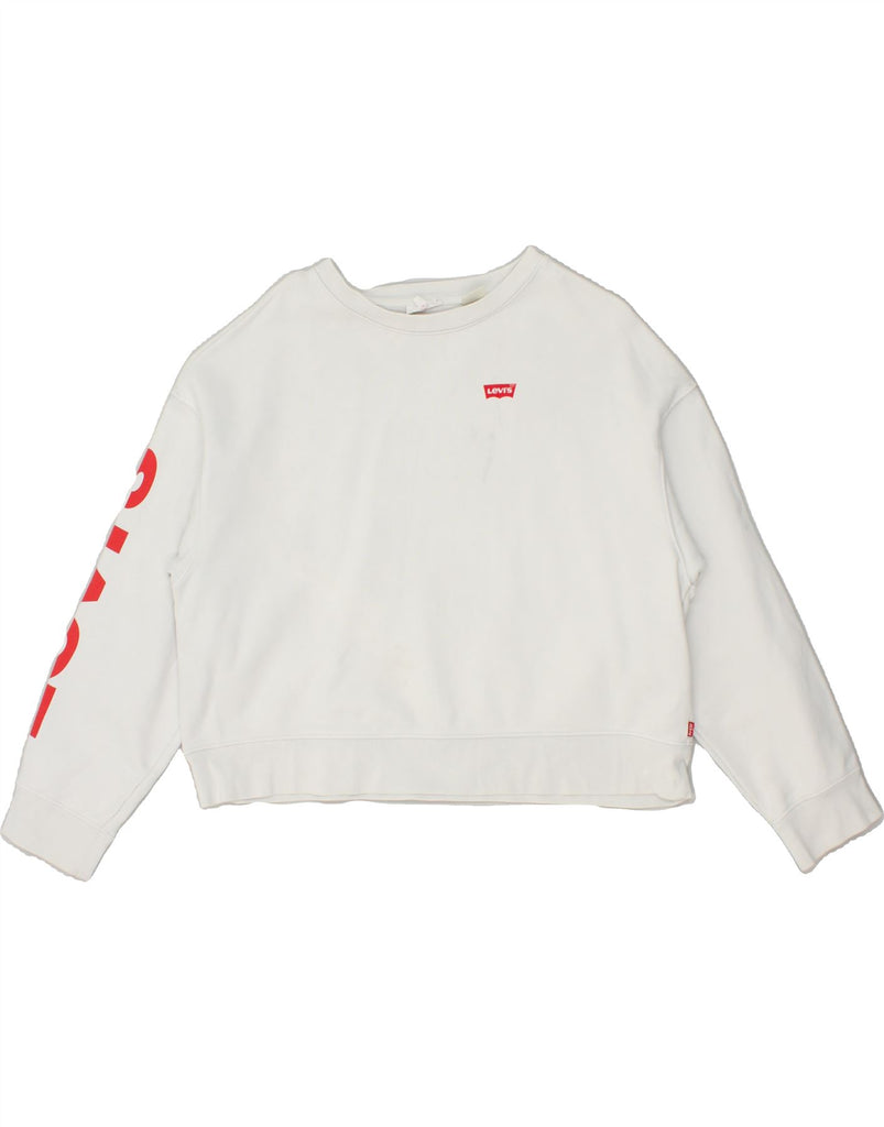 LEVI'S Womens Oversized Graphic Crop Sweatshirt Jumper UK 6 XS White | Vintage Levi's | Thrift | Second-Hand Levi's | Used Clothing | Messina Hembry 