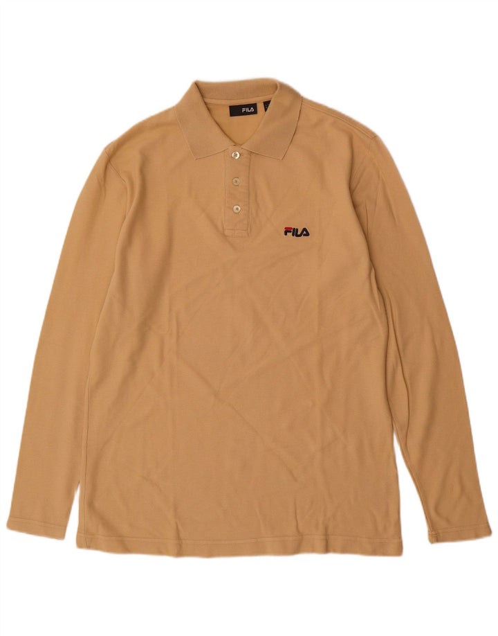 FILA Mens Long Sleeve Polo Shirt Medium Beige Cotton
