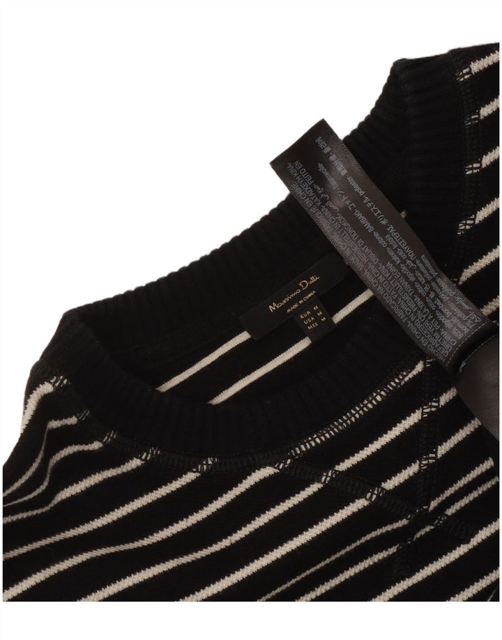 Massimo Dutti Womens Top Long Sleeve UK 14 Medium Black Striped Cotton