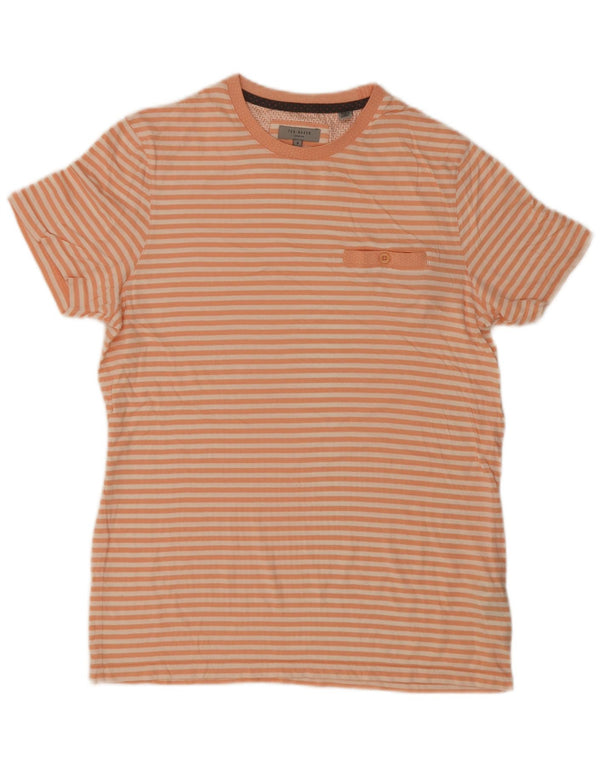 Ted Baker Mens T-Shirt Top Size 3 Medium Orange Striped Cotton