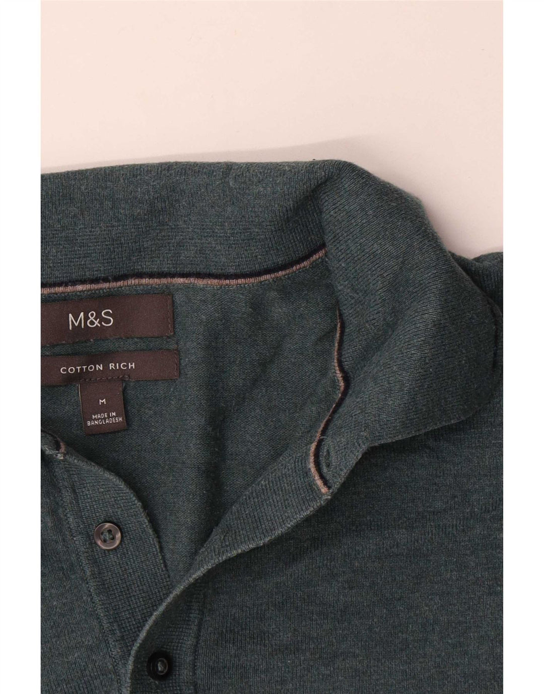 Marks & Spencer Mens Polo Neck Jumper Sweater Medium Green Cotton