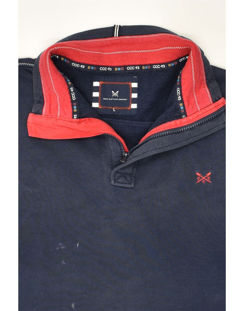 CREW CLOTHING Mens Graphic Zip Neck Sweatshirt Jumper Large Navy Blue | Vintage Crew Clothing | Thrift | Second-Hand Crew Clothing | Used Clothing | Messina Hembry 