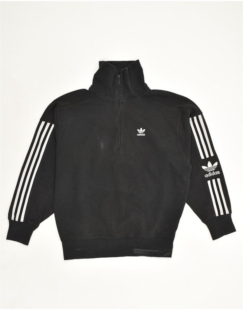 ADIDAS Womens Zip Neck Sweatshirt Jumper UK 10 Small Black Cotton | Vintage Adidas | Thrift | Second-Hand Adidas | Used Clothing | Messina Hembry 