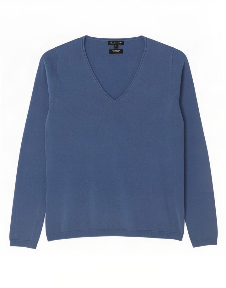 Massimo Dutti Womens V-Neck Jumper Sweater UK 10 Small Blue Cotton