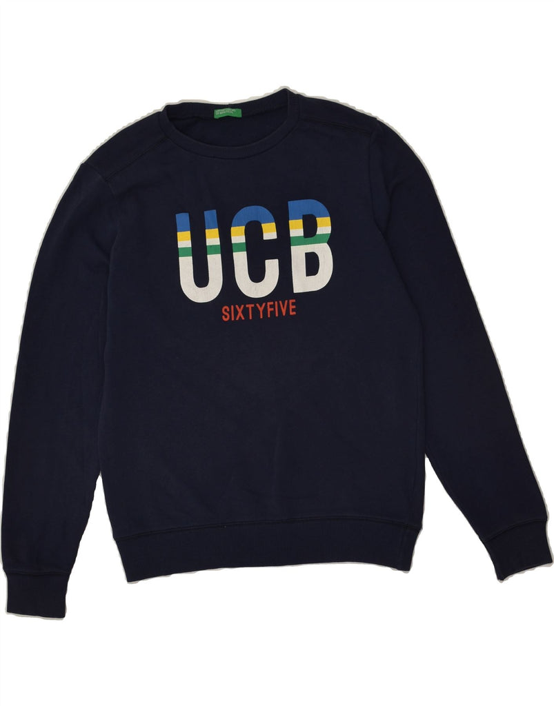 BENETTON Boys Graphic Sweatshirt Jumper 13-14 Years 3XL Navy Blue Cotton | Vintage Benetton | Thrift | Second-Hand Benetton | Used Clothing | Messina Hembry 