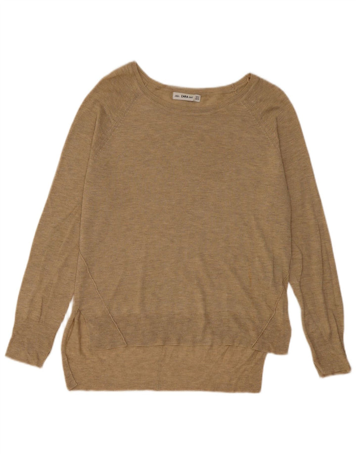 Zara Womens Boat Neck Jumper Sweater UK 14 Medium Beige Viscose